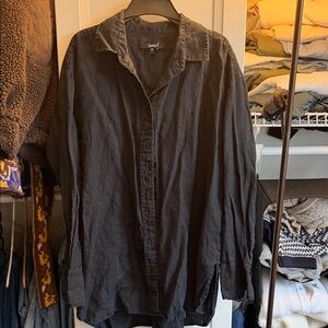 Quince European Linen long sleeve blouse black size medium